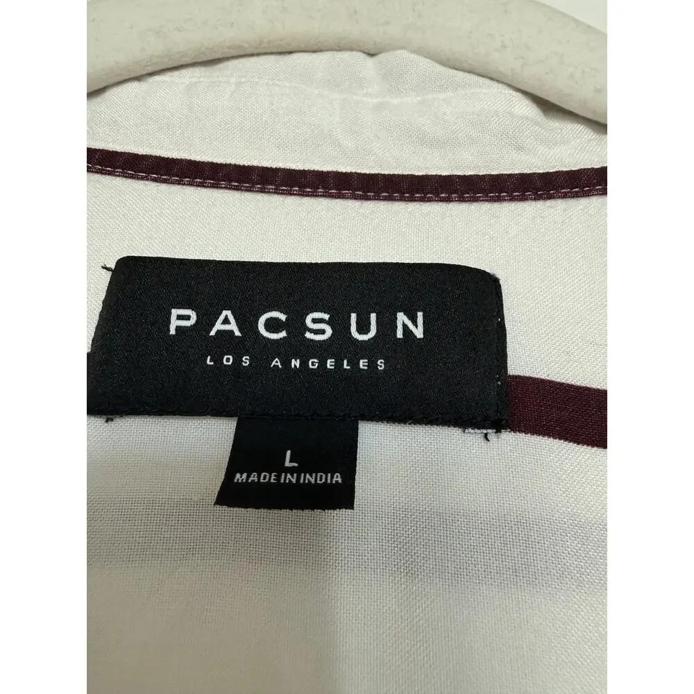 PacSun Men's L White Maroon Striped Short Sleeve Viscose Button Down Shirt